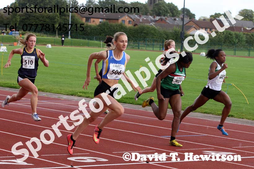 Womens under-17s 100 metres, Northern Under-17s/U-15s and U13s Champs, Leigh Sports Village, Leigh. Photo: David T. Hewitson/Sports for All Pics